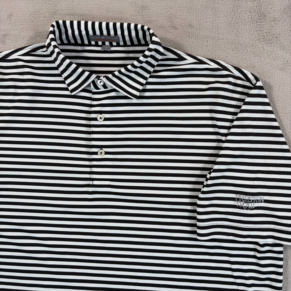 Peter Millar x Preston Trail Golf Club TX Polo Shirt Large B&W Performance‎ NWOT